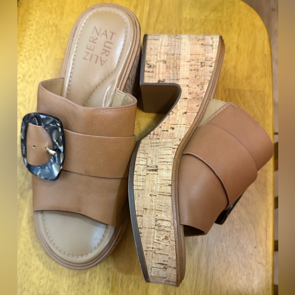 Naturalizer Casual Leather Mules Tan Cork Womens Sandals